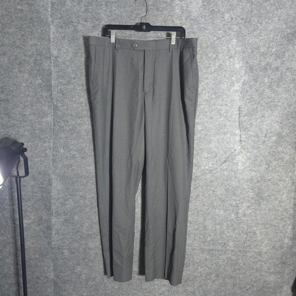 Joseph & Feiss Gold Dress Pants Mens 38x32 Gray Flat Front Wool Blend Straight